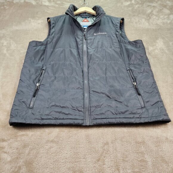 Columbia Vest Omni Heat Full Zip Gray Quilted Puffer Pockets Men's L Slope Edge - Picture 9 of 10